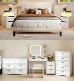 6 Pieces Queensize Bedroom Furniture Set, Includes Queen Size Bed Frame with Headboard,Vinaty with 5 Storage,5-Drawers Dressers,6-Drawers Dressers,Nightstand Set of 2 for Bedroom,White