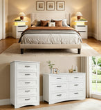 5 Pieces Bedroom Furniture Set, Includes Queen Size Bed Frame with Headboard,Nightstand Sets of 2,6-Drawers Dressers with Mental Handle