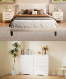 5 Pieces Bedroom Furniture Set, Includes Queen Size Bed Frame with Headboard, 2 Wooden 6- Drawers Dressers，Nightstand Set of 2 for Bedroom, White