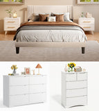 5 Pieces Bedroom Furniture Set, Includes Queen Size Bed Frame with Headboard, 2 Wooden Cutout 6- Drawers Dressers，Nightstand Set of 2 for Bedroom, Black