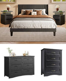 5 Pieces Bedroom Furniture Set, Includes Queen Size Bed Frame with Headboard, Nightstand Sets of 2，6-Drawers Dressers and 4-Drawers Dressers with Mental Handle,Black