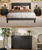 5 Pieces Bedroom Furniture Set, Includes Queen Size Bed Frame with Headboard, 2 Wooden 6- Drawers Dressers，Nightstand Set of 2 for Bedroom, White