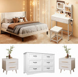 5 Pieces Bedroom Furniture Set, Includes Queen Size Bed Frame with Headboard, Vanity Desk with Mirror and Lights,6-Drawers Dressers and Nightstand Sets of 2 for Bedroom, White