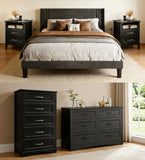 5 Pieces Kingsize Bedroom Furniture Set,Includes Kingsize Bed Frame,5-Drawers Dressers,6-Drawers Dressers,Nightstand Sets with Mental Handles for Bedroom