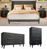 5 Pieces Bedroom Furniture Set, Includes King Size Bed Frame with Headboard,5-Drawers Dressers,6-Drawers Dressers,Nightstand Set of 2 for Bedroom,White