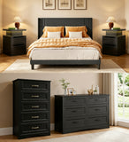 5 Pieces Bedroom Furniture Set, Includes Queen Size Bed Frame with Headboard,Nightstand Sets of 2,6-Drawers Dressers with Mental Handle