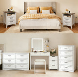 6 Pieces Kingsize Bedroom Furniture Set,Includes Kingsize Bed Frame,Vinaty with 5 Storage,5-Drawers Dressers,6-Drawers Dressers,Nightstand Sets with Mental Handles for Bedroom,White