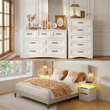 Asofer White King Bedroom Set: Bed Frame, 2 Nightstands & 2 Dressers, Modern Storage Bundle