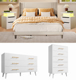 5 Pieces Bedroom Furniture Set, Includes King Size Bed Frame with Headboard,5-Drawers Dressers,6-Drawers Dressers,Nightstand Set of 2 for Bedroom,White