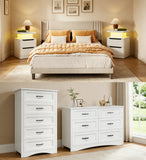 5 Pieces Kingsize Bedroom Furniture Set,Includes Kingsize Bed Frame,5-Drawers Dressers,6-Drawers Dressers,Nightstand Sets with Mental Handles for Bedroom