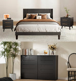 5 Pieces Bedroom Furniture Set, Includes Queen Size Bed Frame with Headboard, 2 Wooden 6- Drawers Dressers，Nightstand Set of 2 for Bedroom, White