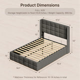 Asofer Full Size Hydraulic Lift Storage Bed Frame, Button Tufted Wingback Upholstered Platform Bed, Gray