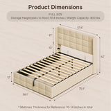 Asofer Full Size Hydraulic Lift Storage Bed Frame, Button Tufted Wingback Upholstered Platform Bed, Beige