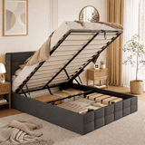 Asofer Queen Hydraulic Lift Upholstered Storage Platform Bed, Button Tuft Wingback Headboard with Anti-Fall Safety Device, Solid Wood Slat Support, Gray