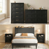 edroom Furniture Sets, Asofer 2 Nightstands, 5-Drawer Dresser & 6-Drawer Dresser, Queen Bed Frame, Black