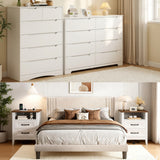 Bedroom Furniture Set - Includes Queen Size Bed Frame with Headboard, 2 Nightstands, 6-Tall Drawer Dresser & 8-Drawer Dresser, White