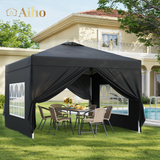 10'x10' Pop-up Canopy Tent with 4 Removable Sidewalls for Patio - Black