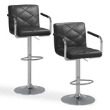 Bar Stools Set of 2, Lofka Counter Height Adjustable Swivel Bar Chairs with Arms, PU Leather, Black