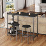 Bar Table Set for 2, Lofka Small Kitchen Table Set with 2 Shelves and 2 Stools 250lb, Black