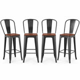 Barstools Set of 4, Lofka 29" Metal Counter Height Bar Stools with Back (29" Seat Height, Wooden Top High Back Burgundy)