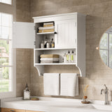 Asofer Bathroom Medicine Cabinet with Towel Bar, Wall Mounted Cabinet with Adjustable Shelves, White