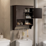 Bathroom Cabinet Wall Mounted with Doors and Towel Bar, Wood Hanging Cabinet, Wall Cabinets Over The Toilet, Bathroom Wall Cabinet - Dark Brown