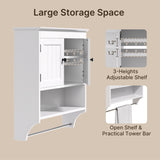 Asofer Bathroom Medicine Cabinet with Towel Bar, Wall Mounted Cabinet with Adjustable Shelves, White