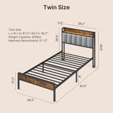 Twin Bed Frame, Metal Bed Frame with Storage Headboard, Sturdy and Stable, All-Metal Support, Noise Free - Light Gray Headboard