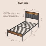 Twin Bed Frame, Metal Bed Frame with Storage Headboard, Sturdy and Stable, All-Metal Support, Noise Free - Dark Gray Headboard