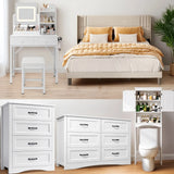Bedroom Furniture Set - Includes One King Bed Frame, Makeup Vanity Desk and Over The Toilet Storage Cabinet,4-Drawer Dresser & 6-Drawer Dresser for Modern Large Bedrooms