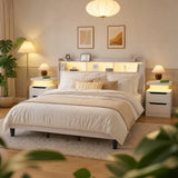 Lofka Queen Bedroom Furniture Set with One Queen Size Bed Frame and Two White Nightstands for Apartment | Dorm