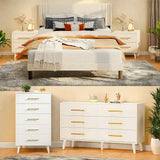 Bedroom Set - Full Bedroom Furniture Set Includes Full Size Bed Frame, Nightstands of Two, 5-Drawe Dresser and 6-Drawer Dresser, White, Modern Furniture for Warm Home Decor