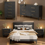 Bedroom Set - Lofka Full Bedroom Furniture Sets include Full Bed Frame, 2 Nightstands, 5-Drawer Dresser and 6-Drawer Dresser, Modern Home Furniture