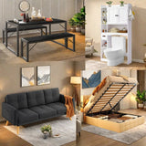 Bedroom Sets - Full Size Bedroom Furniture Set includes One Hydraulic Full Bed Frame, One Dining Table Set, One Loveseat and One Over The Toilet Storage Cabinet - Modern Room Set for Home Decor