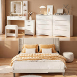 Bedroom Furniture Set,Lofka Queen Bed Frame, 2 Wood 3 Drawer Dressers &Vanity Desk with Table, Mirror and Lights for Large Bedrooms