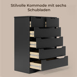 Asofer 44 Inch 6-Drawer Dresser, Wide Storage Cabinet, Sturdy MDF Modern Chest of Drawers, Black