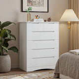 Asofer 6-Piece White Bedroom Set: King Bed Frame, LED Vanity, 2 Drawer Dressers and 2 Charging Nightstands