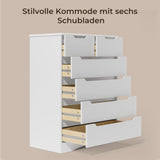 Asofer 44 Inch 6-Drawer Dresser, Wide Storage Cabinet, Sturdy MDF Modern Chest of Drawers, White