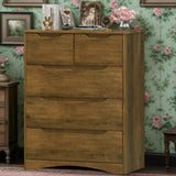 Brown 5 Drawer Dresser, Lofka Space-Saving Dresser for Bedroom with Cutout Handles, Chests of Drawers for Living Room