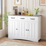 Sideboard Buffet Cabinet, Lofka Buffet Storage Cabinet with Drawers and Shelves, Wood Coffee Bar Cabinet with Storage, White+Gray