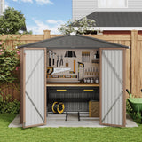 Asofer 8x6 FT (48 Sq Ft) Galvanized Metal Garden Shed with Double Lockable Doors - Brown