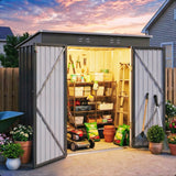 Storage Shed, Lofka 6x4 FT Outdoor Metal Shed, Lockable Double Doors Garden Tool Shed for Bike, Lawn Mower Storage, Waterproof Galvanized Steel, Grey