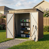 6'x4' Outdoor Storage Shed, Asofer Brown Metel Sheds with Lockable Door for Garden, Tool Shed Garden Shed