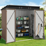 Asofer 6'x4' Outdoor Storage Shed, Heavy Duty Metal Garden Shed with Lockable Higher Hinged Door, Tool Storage for Patio, Backyard, Lawn, Brown