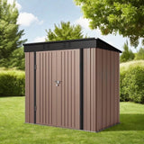 6'x4' Outdoor Storage Shed, Asofer Brown Metel Sheds with Lockable Door for Garden, Tool Shed Garden Shed