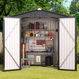 Asofer 6'x4' Galvanized Metal Storage Shed & Solid Wood Garden Storage Potting Table 2-in-1 Bundle, All Weather Backyard Tool & Workspace Combo