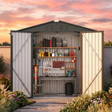 Asofer Outdoor Storage Shed 6’ x 4’, Lockable Doors Galvanized Metal Garden Shed for Backyard, Garden, Patio