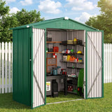 Asofer Outdoor Storage Shed 6’ x 4’, Lockable Doors Galvanized Metal Garden Shed for Backyard, Garden, Patio, Green