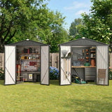 Asofer 6'x4' & 8'x6' Combo Metal Storage Shed, Galvanized Steel Lockable Outdoor Tool Shed for Backyard Patio All Weather