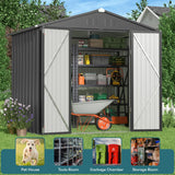 Asofer 8×6 FT Galvanized Metal Storage Shed, Lockable Double Door, Weatherproof Outdoor Garden Shed, Dark Grey